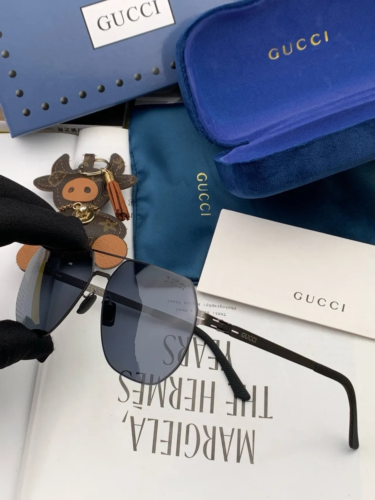Gucci Screener Black Metal Rectangular Shield Sunglasses 7