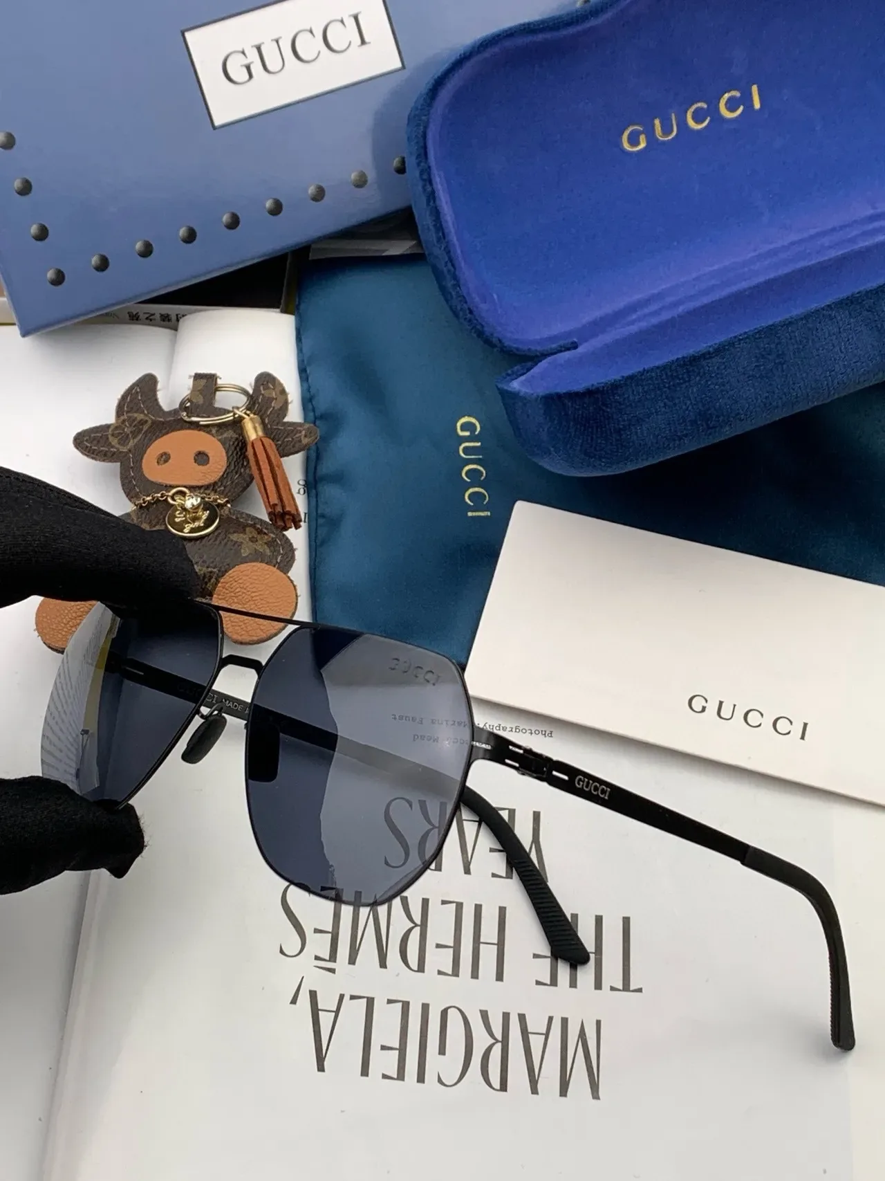 Gucci Screener Black Metal Rectangular Shield Sunglasses 9