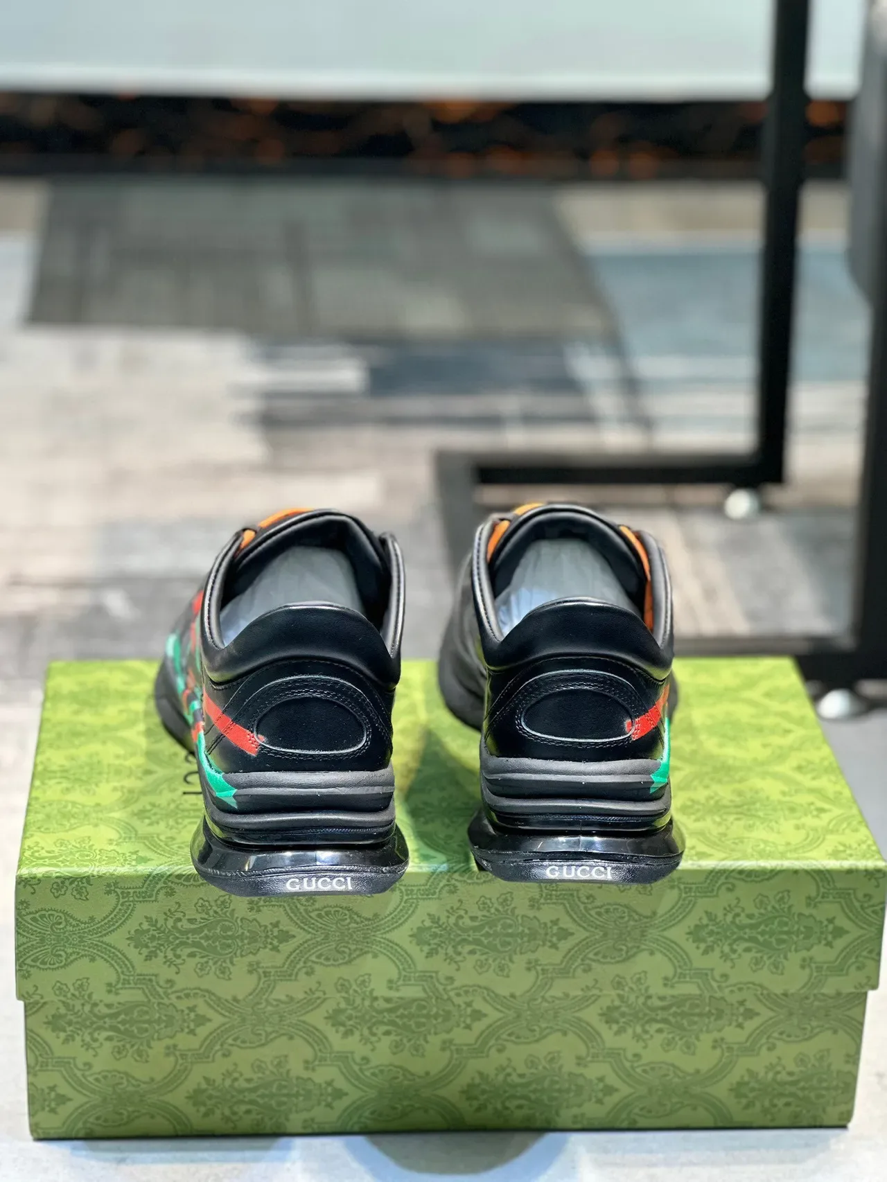 Gucci Screener Preto Laranja Vermelho Verde Tênis Lifestyle 3