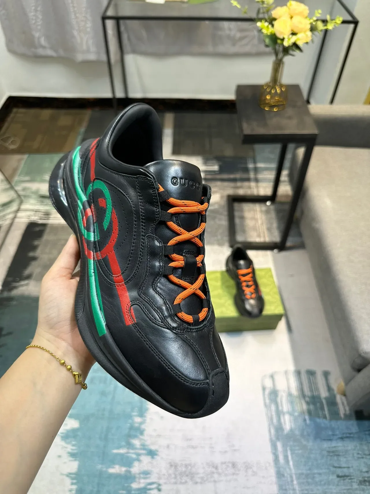 Gucci Screener Preto Laranja Vermelho Verde Tênis Lifestyle 6