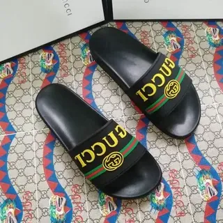 Gucci Screener Black Yellow Red Green Web Slide Slippers