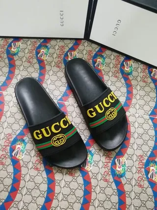 Gucci Screener Black Yellow Red Green Web Slide Slippers 3