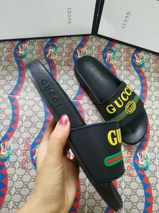 Gucci Screener Black Yellow Red Green Web Slide Slippers 4