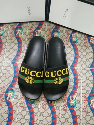 Gucci Screener Black Yellow Red Green Web Slide Slippers 5