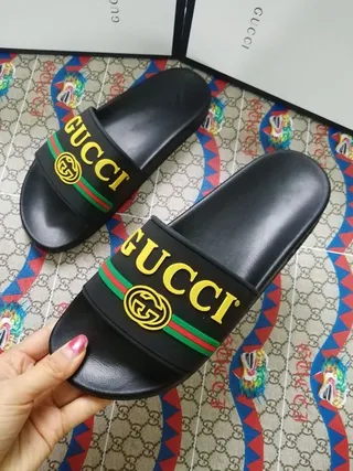 Gucci Screener Black Yellow Red Green Web Slide Slippers 6