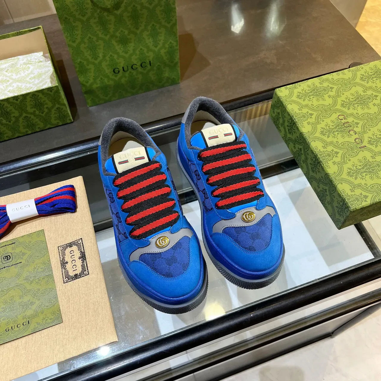 Gucci Screener أزرق GG Monogram حذاء رياضي منصة لايف ستايل 3
