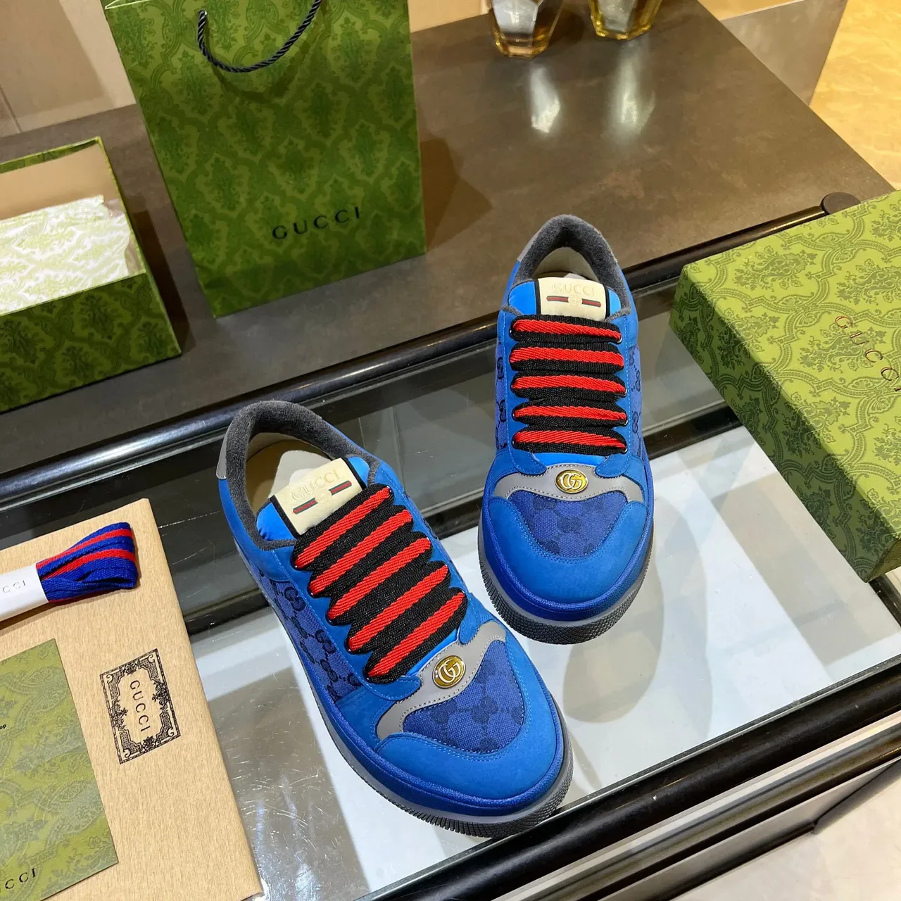 Gucci Screener أزرق GG Monogram حذاء رياضي منصة لايف ستايل 4