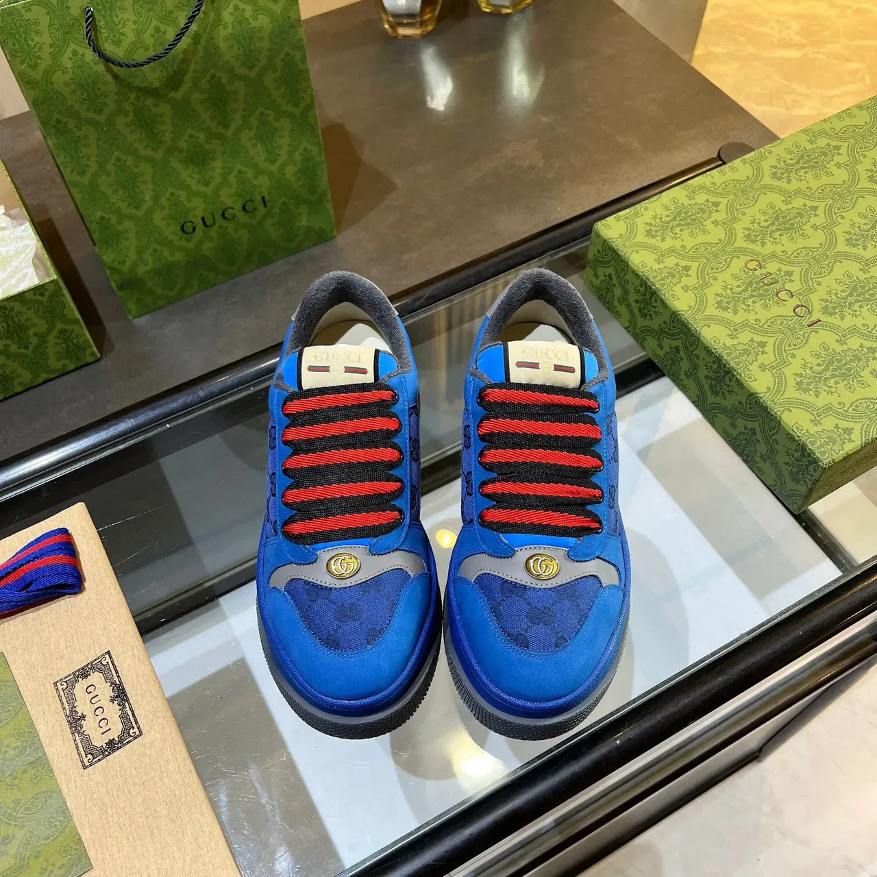 Gucci Screener أزرق GG Monogram حذاء رياضي منصة لايف ستايل 6