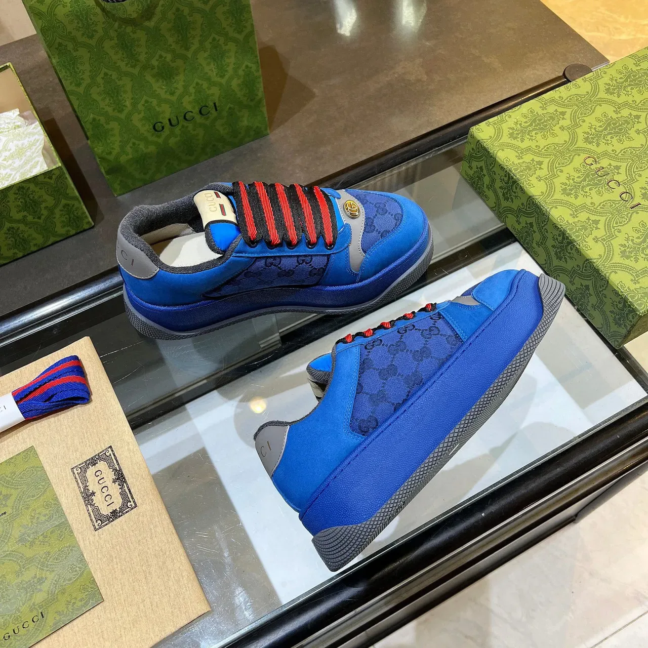 Gucci Screener أزرق GG Monogram حذاء رياضي منصة لايف ستايل 9