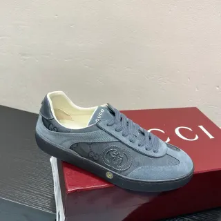 Gucci Screener Charcoal Gray Suede and Monogram Canvas Lifestyle Sneakers
