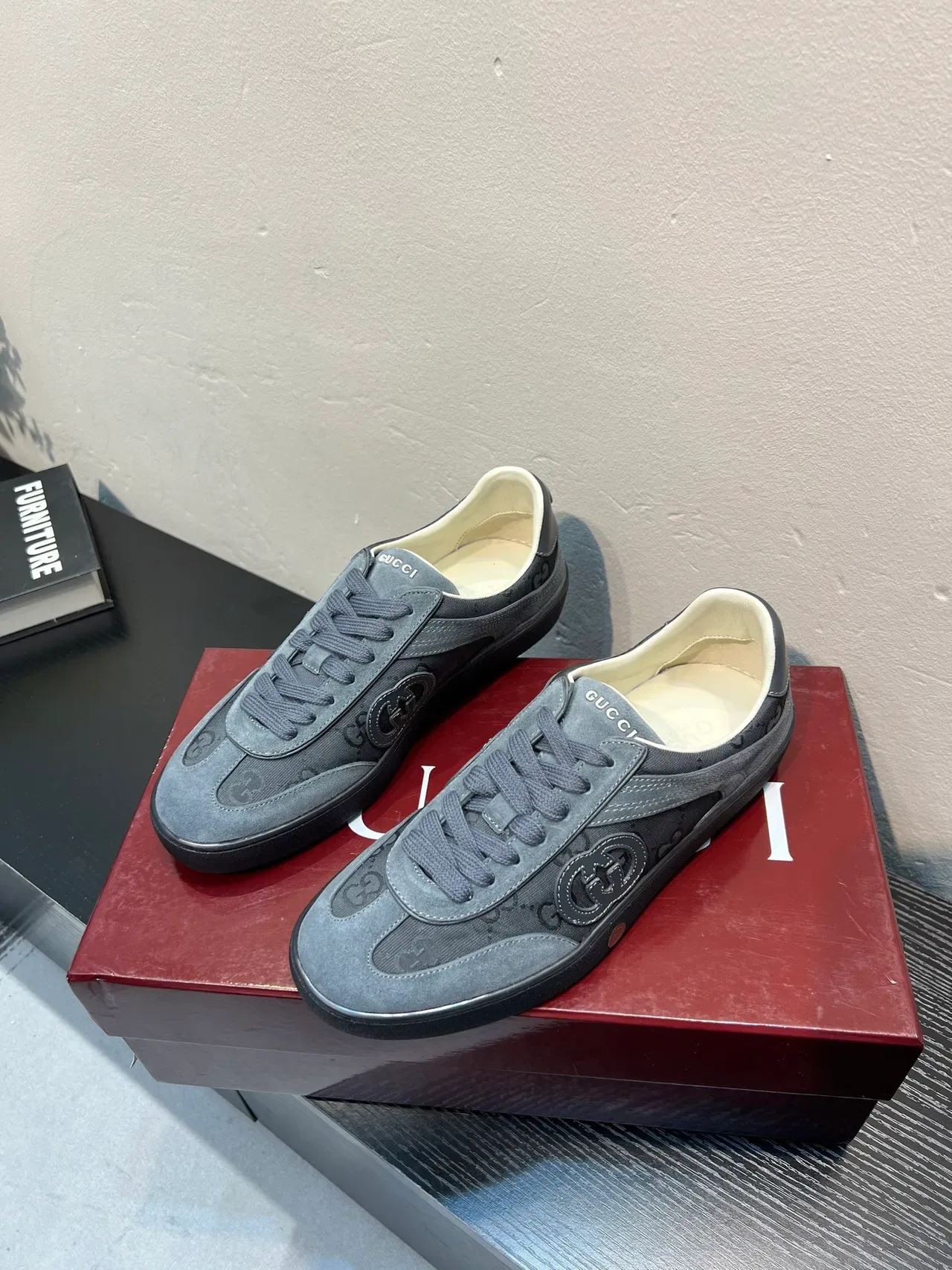 Gucci Screener Charcoal Gray Suede and Monogram Canvas Lifestyle Sneakers 3