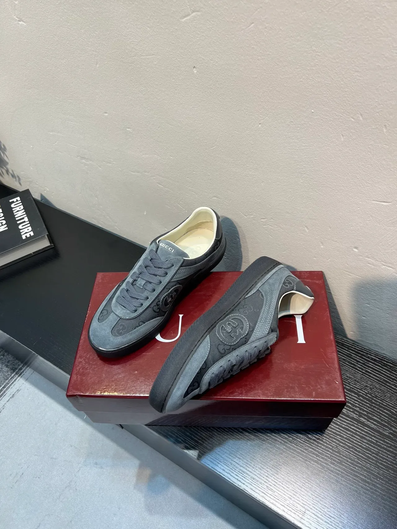 Gucci Screener Charcoal Gray Suede and Monogram Canvas Lifestyle Sneakers 4