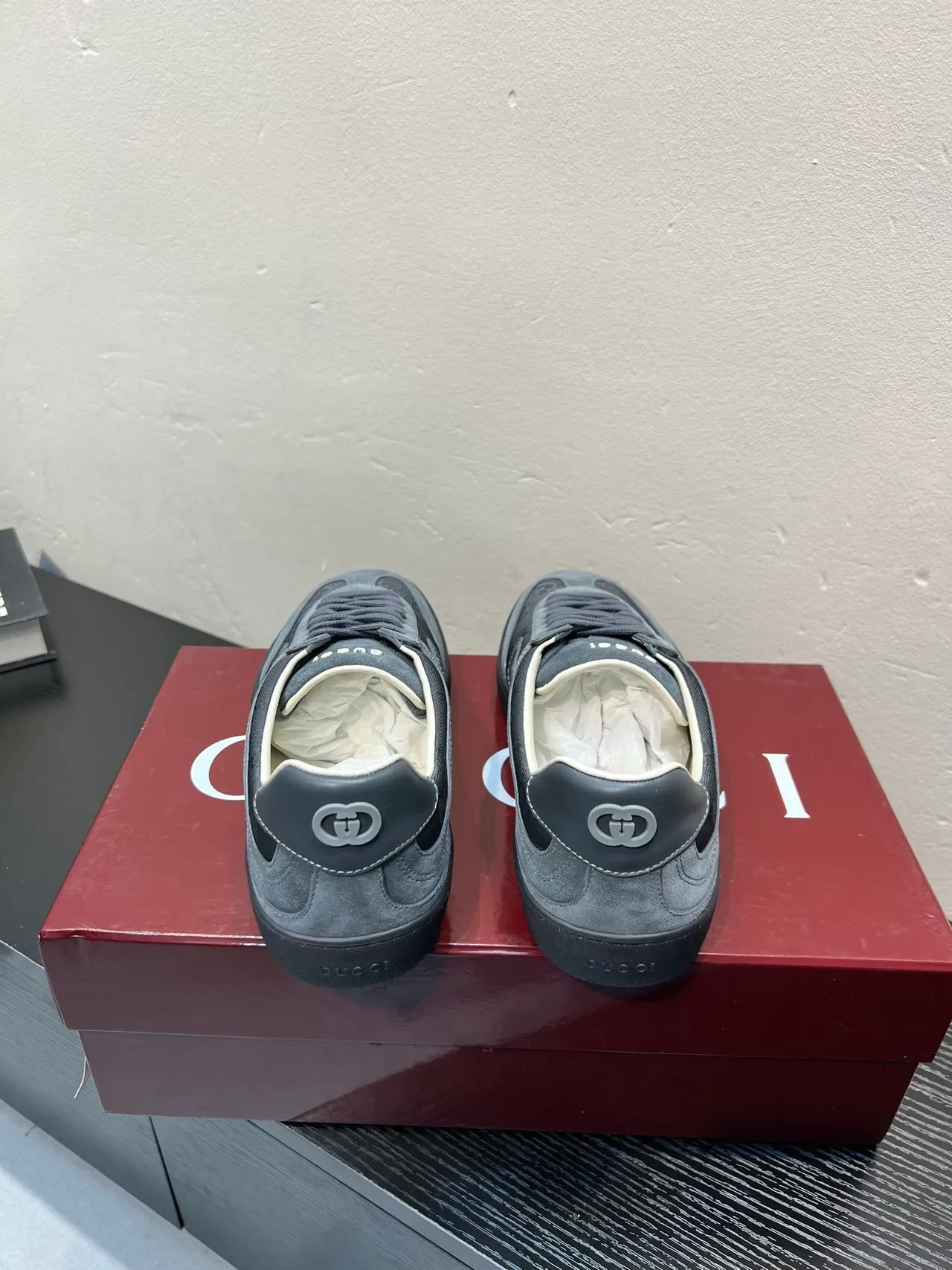 Gucci Screener Charcoal Gray Suede and Monogram Canvas Lifestyle Sneakers 6