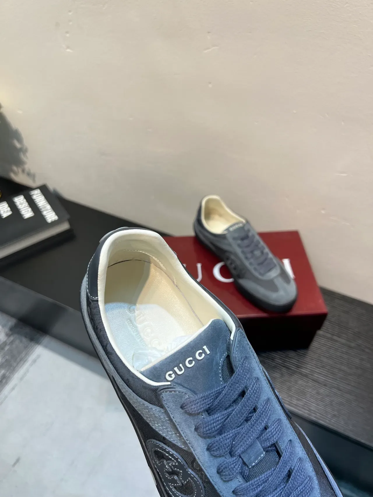 Gucci Screener Charcoal Gray Suede and Monogram Canvas Lifestyle Sneakers 7