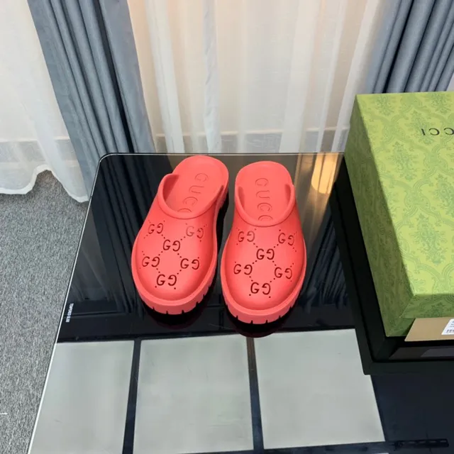 Gucci Screener Coral Red GG Monogram Slippers 2
