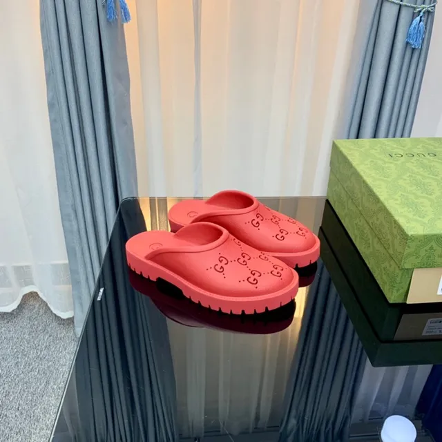 Gucci Screener Coral Red GG Monogram Slippers 3