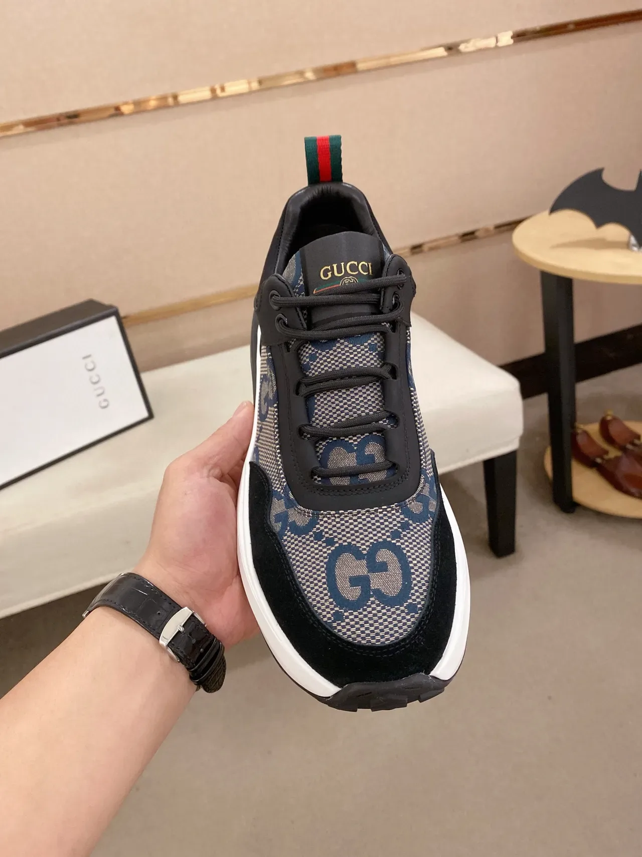Gucci Screener GG Monogram Black and Blue Lifestyle Sneakers 2