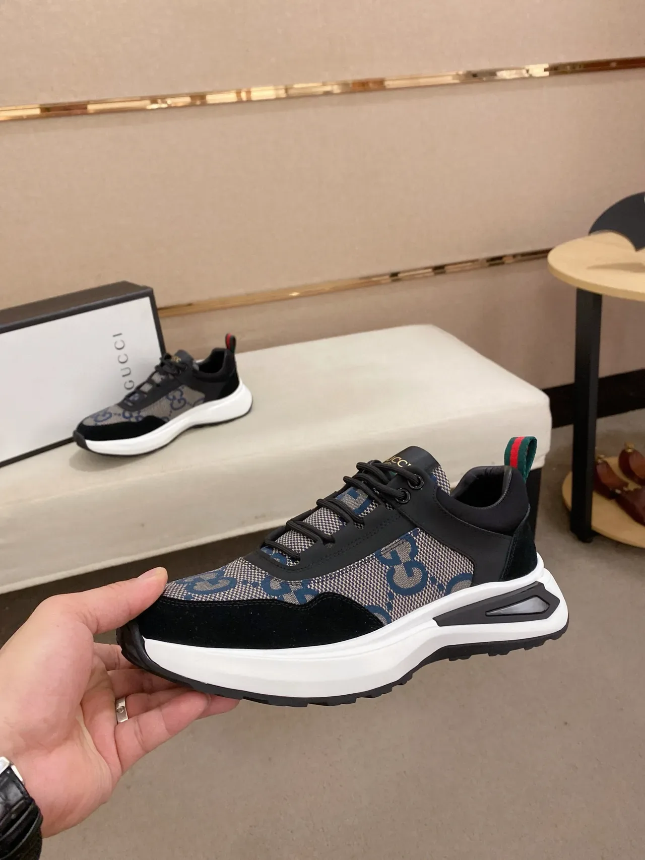 Gucci Screener GG Monogram Black and Blue Lifestyle Sneakers 3