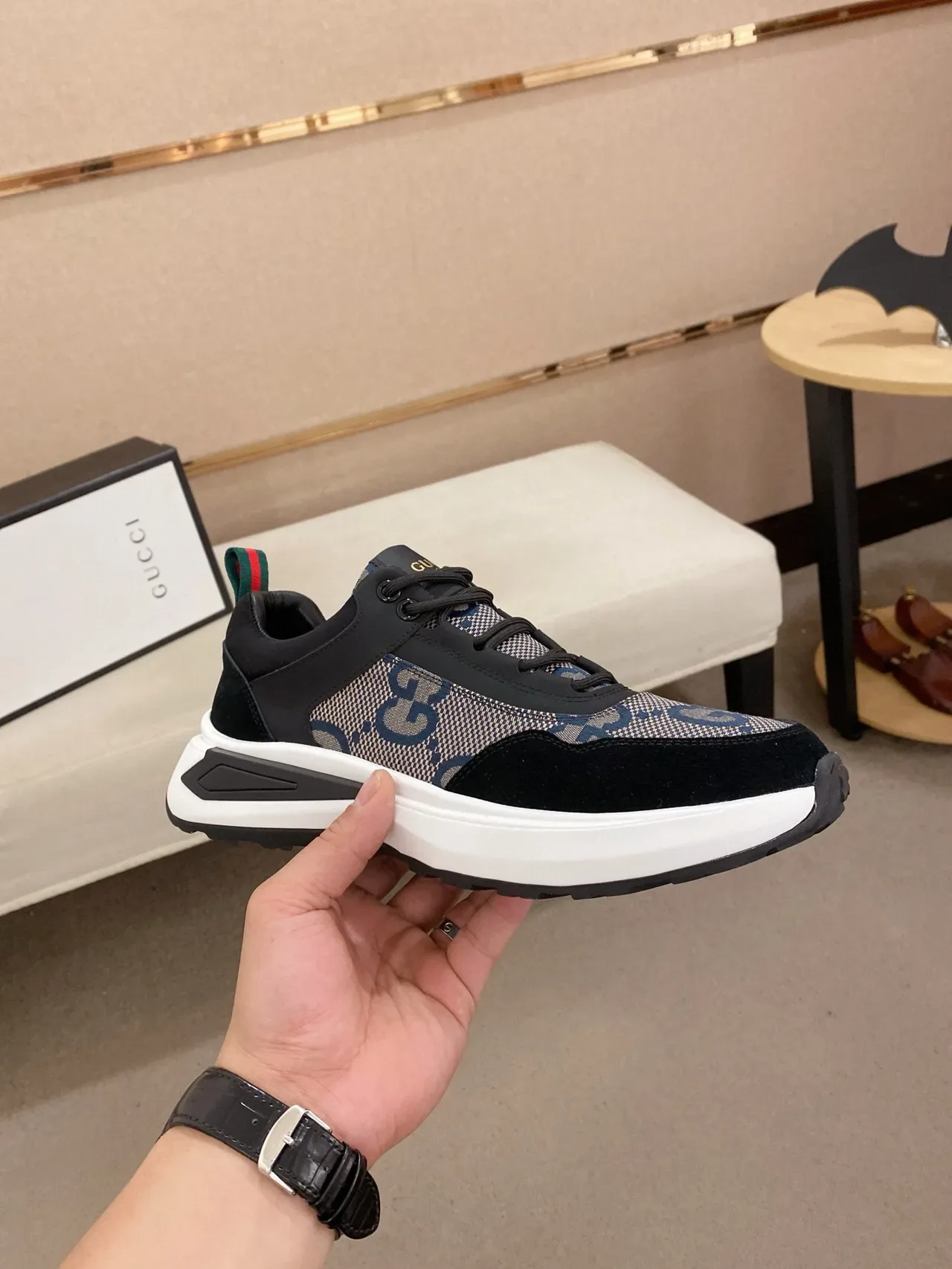 Gucci Screener GG Monogram Black and Blue Lifestyle Sneakers 4