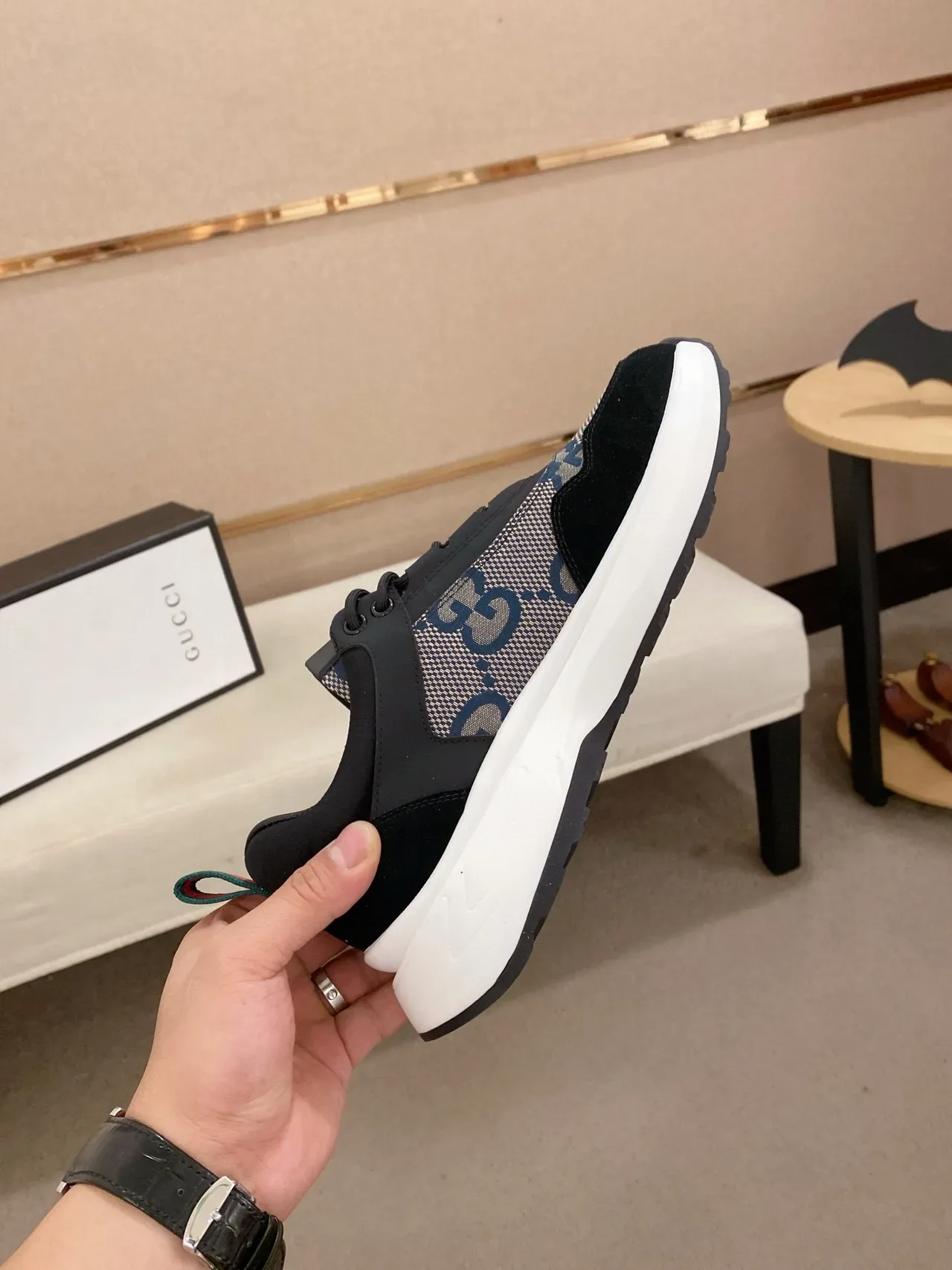 Gucci Screener GG Monogram Black and Blue Lifestyle Sneakers 5