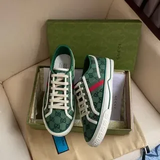 Gucci Screener Green GG Monogram Web Stripe Lifestyle Sneakers