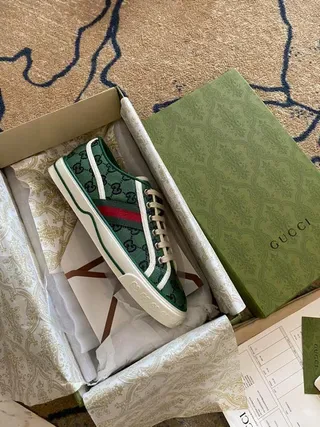 Gucci Screener Green GG Monogram Web Stripe Lifestyle Sneakers 2