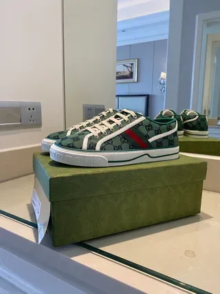 Gucci Screener Green GG Monogram Web Stripe Lifestyle Sneakers 3