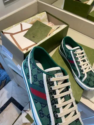 Gucci Screener Green GG Monogram Web Stripe Lifestyle Sneakers 4