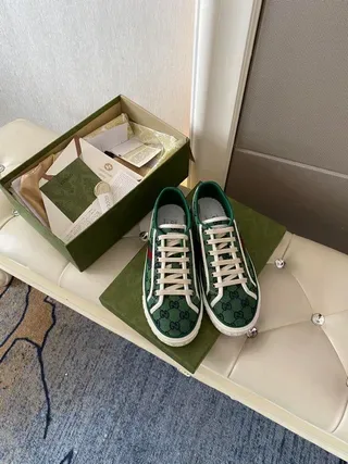 Gucci Screener Green GG Monogram Web Stripe Lifestyle Sneakers 6