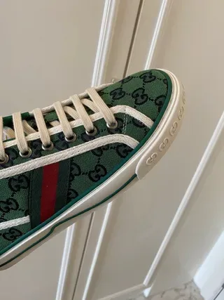 Gucci Screener Green GG Monogram Web Stripe Lifestyle Sneakers 7