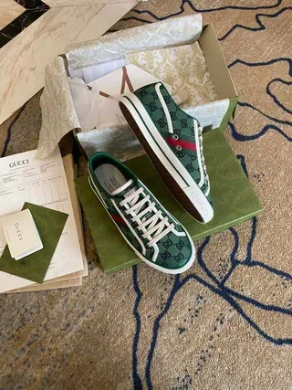 Gucci Screener Green GG Monogram Web Stripe Lifestyle Sneakers 8