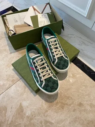 Gucci Screener Green GG Monogram Web Stripe Lifestyle Sneakers 9