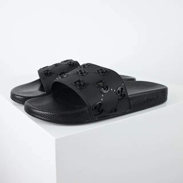 Gucci Screener Interlocking G Black Rubber Slide Slippers 2