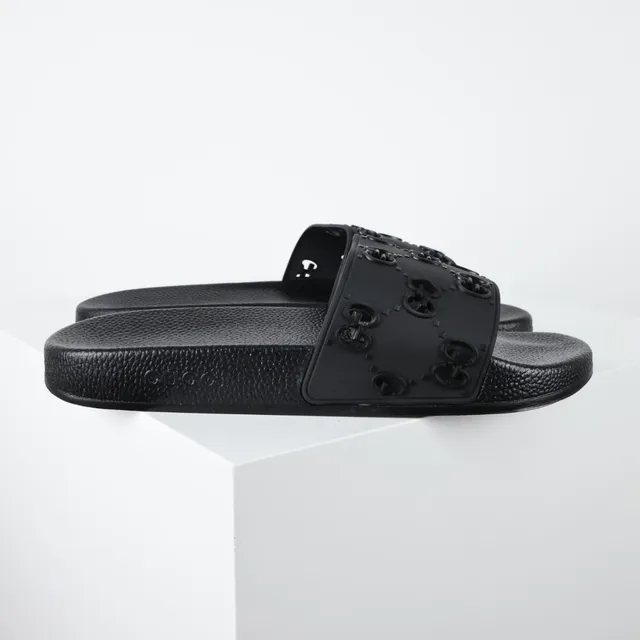 Gucci Screener Interlocking G Black Rubber Slide Slippers 3