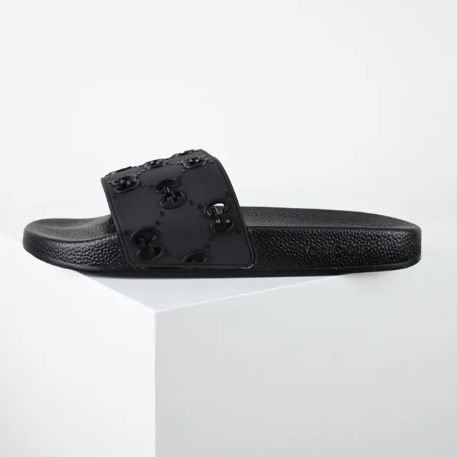 Gucci Screener Interlocking G Black Rubber Slide Slippers 9