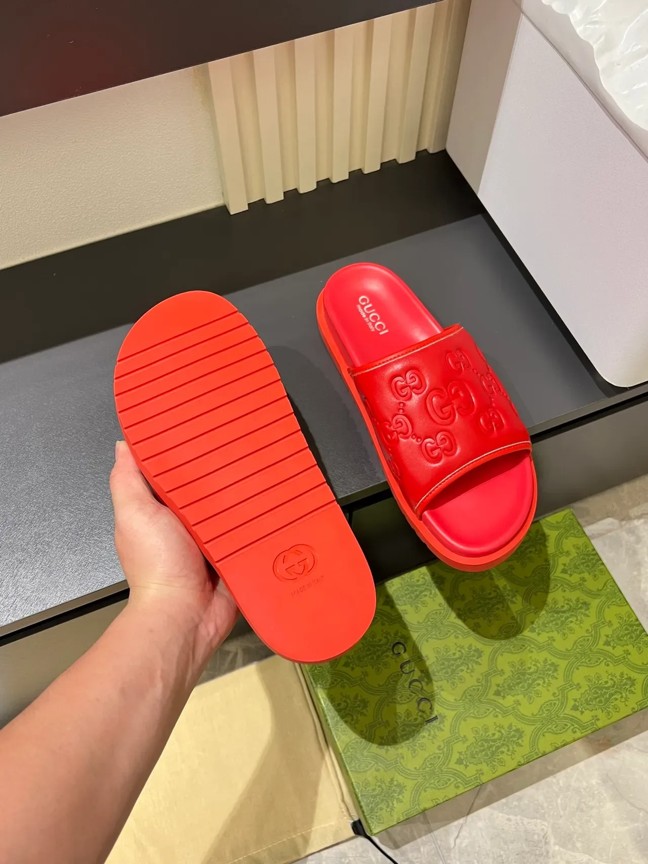 Gucci Screener Multicolor Embossed GG Monogram Single-Strap Slide Slippers 10
