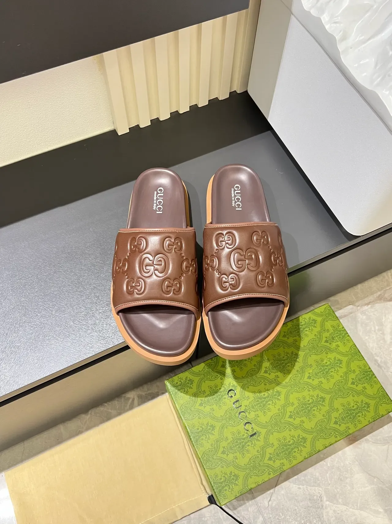 Gucci Screener Multicolor Embossed GG Monogram Single-Strap Slide Slippers 24