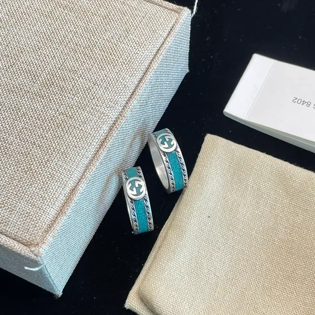 Gucci Screener Silver Blue Interlocking G Logo Turquoise Enamel Inlay Ring 4