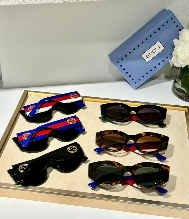 Gucci Screener 玳瑁和 Web 条纹太阳镜 4