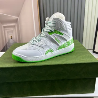 Gucci Screener White and Lime Green High-Top Lifestyle Sneakers