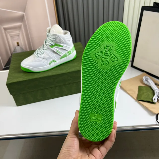 Gucci Screener White and Lime Green High-Top Lifestyle Sneakers 3