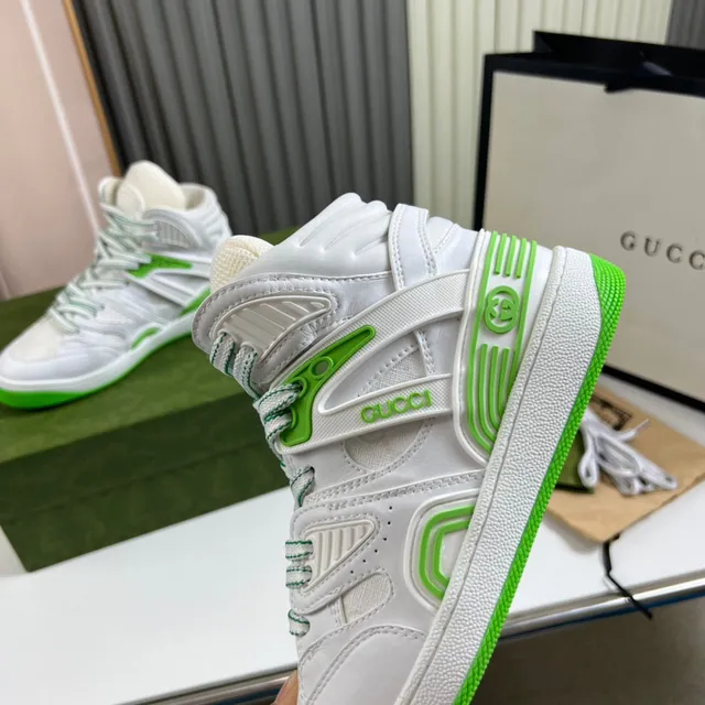 Gucci Screener White and Lime Green High-Top Lifestyle Sneakers 4