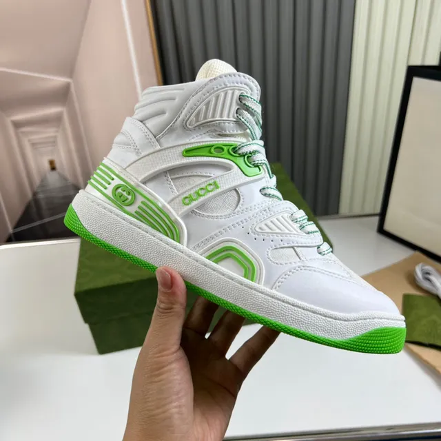 Gucci Screener White and Lime Green High-Top Lifestyle Sneakers 5