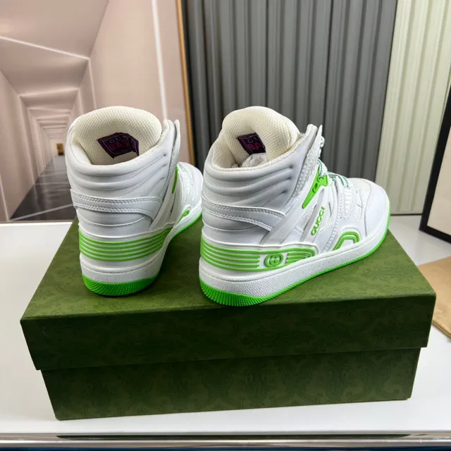Gucci Screener White and Lime Green High-Top Lifestyle Sneakers 7