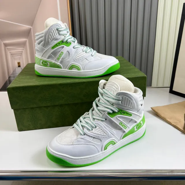 Gucci Screener White and Lime Green High-Top Lifestyle Sneakers 8