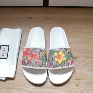 Gucci Screener सफेद बहुरंगी Slide Silhouette GG Monogram Canvas Slippers