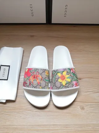Gucci Screener White Multicolor Slide Silhouette GG Monogram Canvas Slippers 1