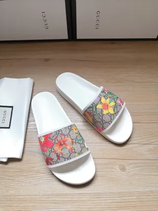 Gucci Screener White Multicolor Slide Silhouette GG Monogram Canvas Slippers 5