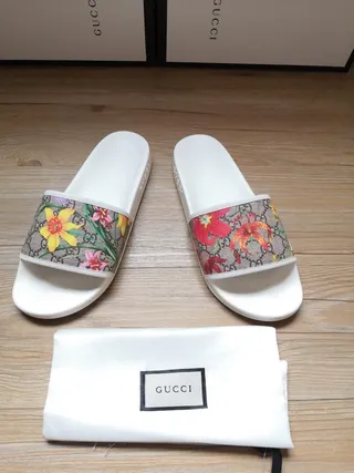 Gucci Screener White Multicolor Slide Silhouette GG Monogram Canvas Slippers 9