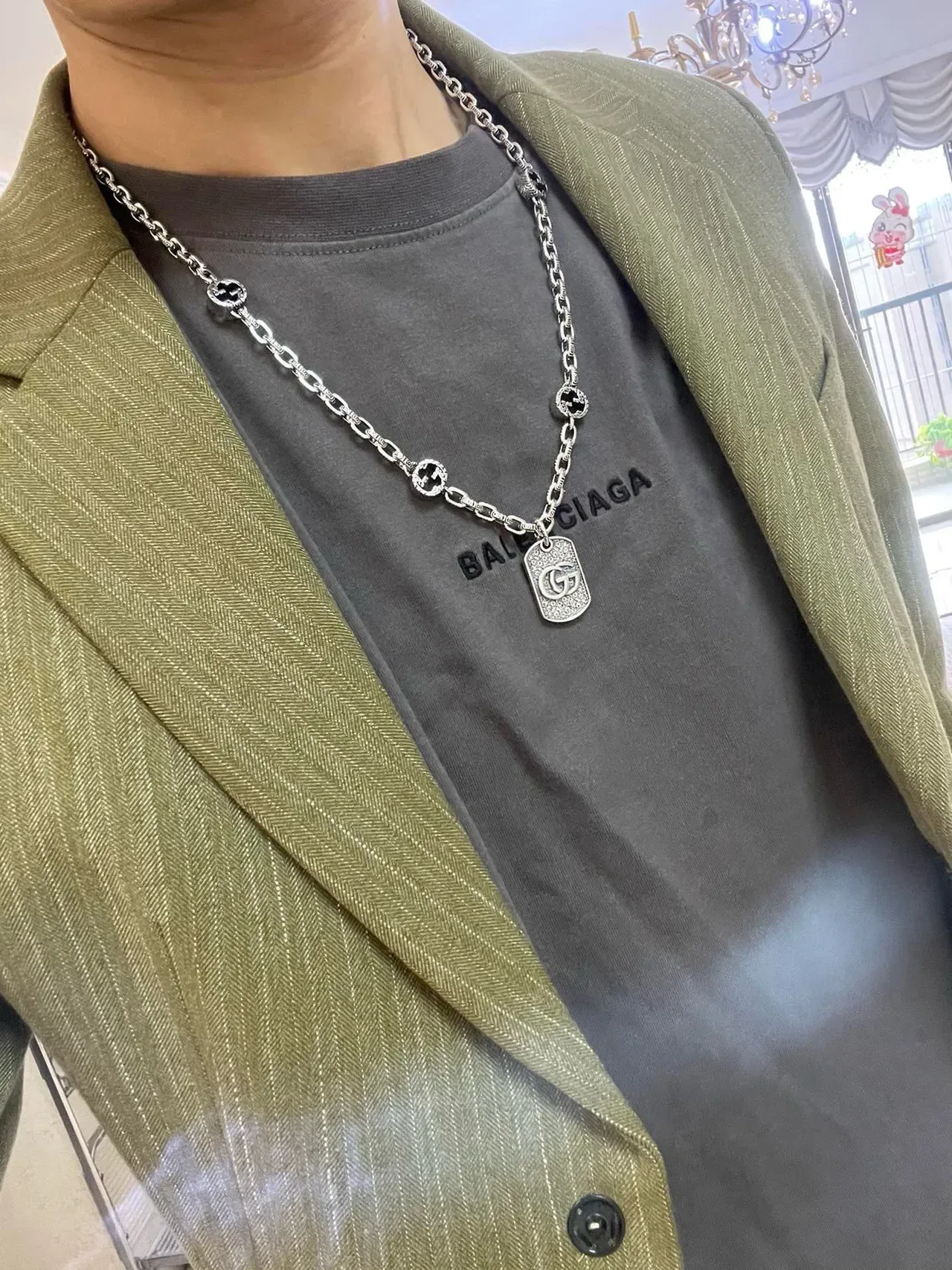 Gucci Silver Black Chunky Link Chain Interlocking GG Motifs Necklace 4